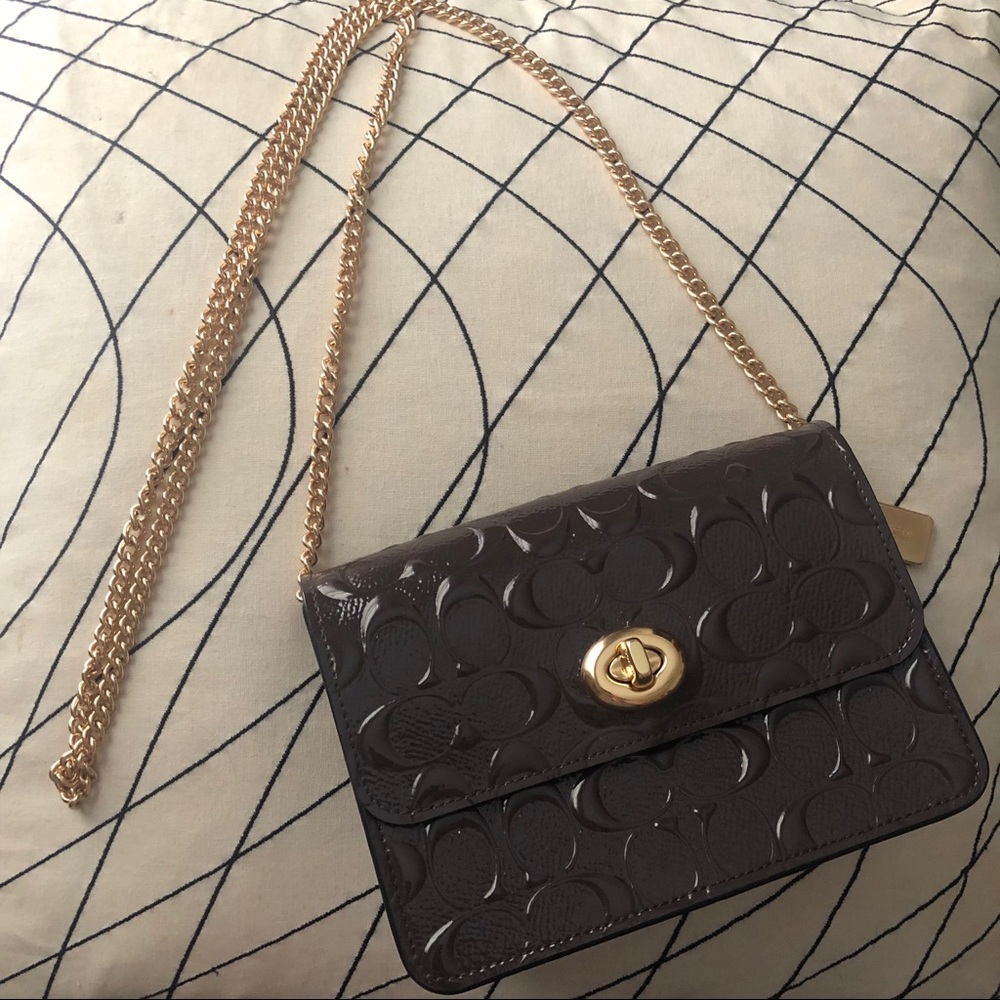 COACH Signature Patent Leather Bowery Crossbody